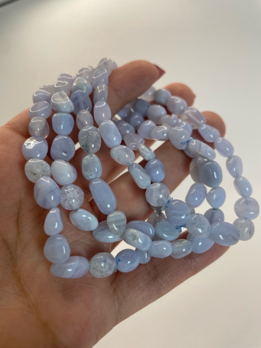 ONE Blue Lace Agate Pebble Beaded Bracelet - 7mm (0092)